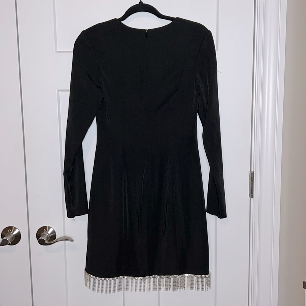 NWT Ieena for Mac Duggal 26679 - Rhinestone Fringe Hem Long Sleeve Dress - Picture 4 of 10